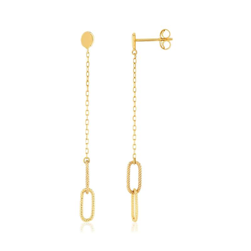 Boucles d'oreilles pendantes or jaune 375. Motif chaine double maillon - vue 1
