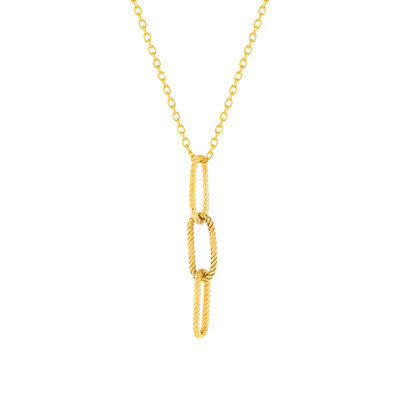 Collier or jaune 375, pendants 3 maillons striés. Longueur 43 cm. - vue 1