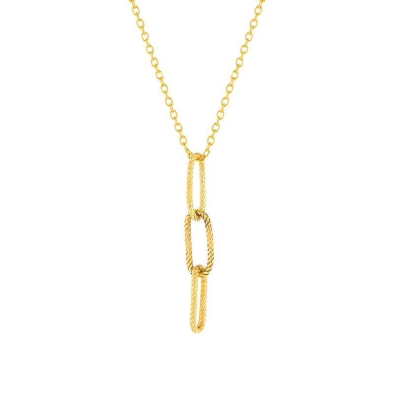 Collier or jaune 375, pendants 3 maillons striés. Longueur 43 cm. - vue 1