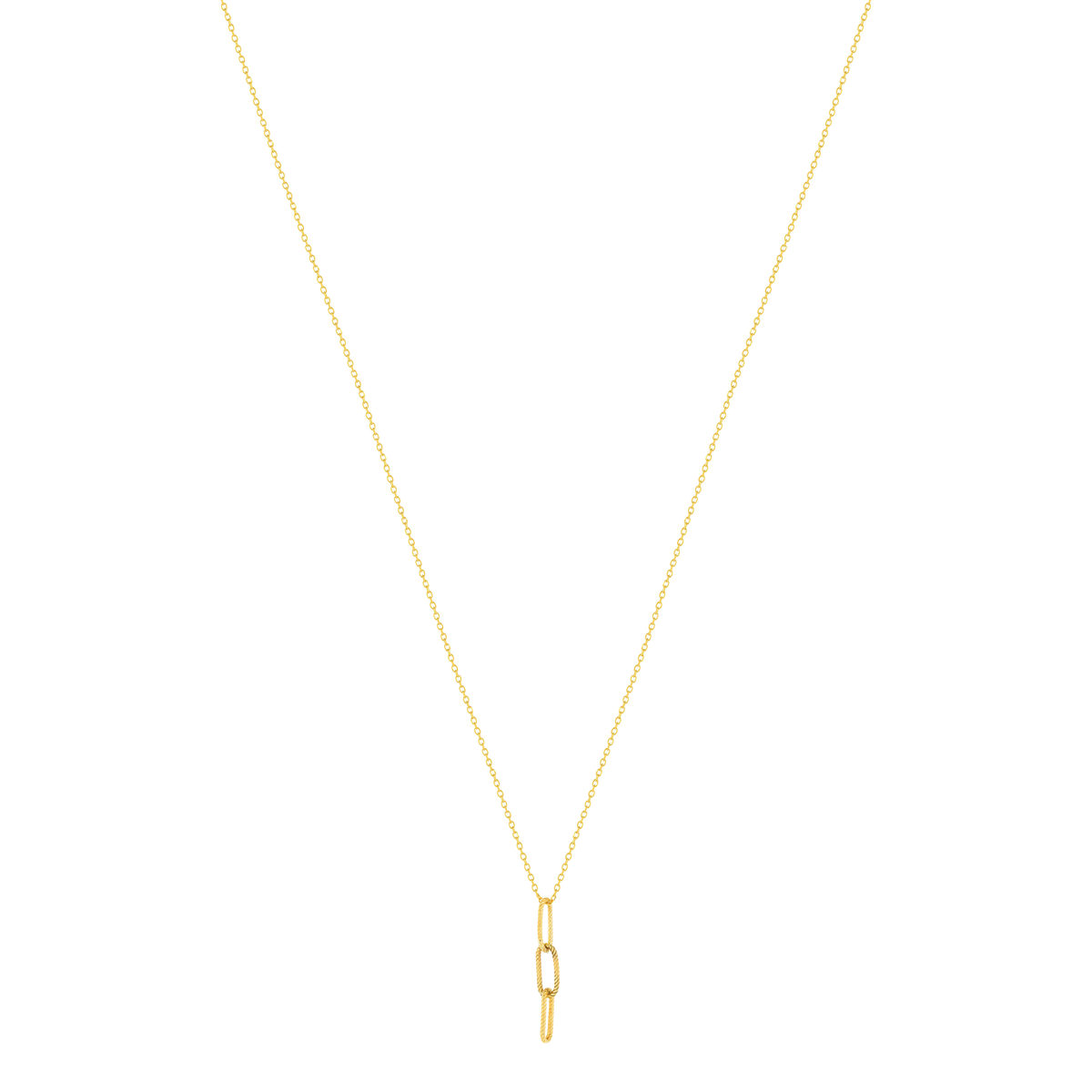 Collier or jaune 375, pendants 3 maillons striés. Longueur 43 cm. - vue 2