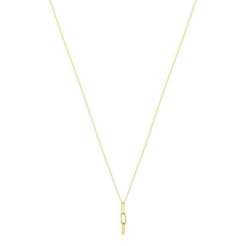 Collier or jaune 375, pendants 3 maillons striés. Longueur 43 cm. - vue 2
