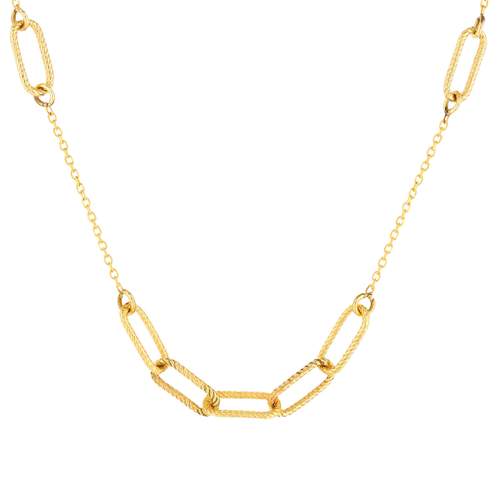 Collier or jaune 375, maillons alternés, striés. Longueur 45 cm.