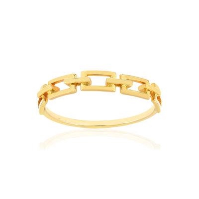 Bague or jaune 375, motif maillon rectangulaire. - vue 1
