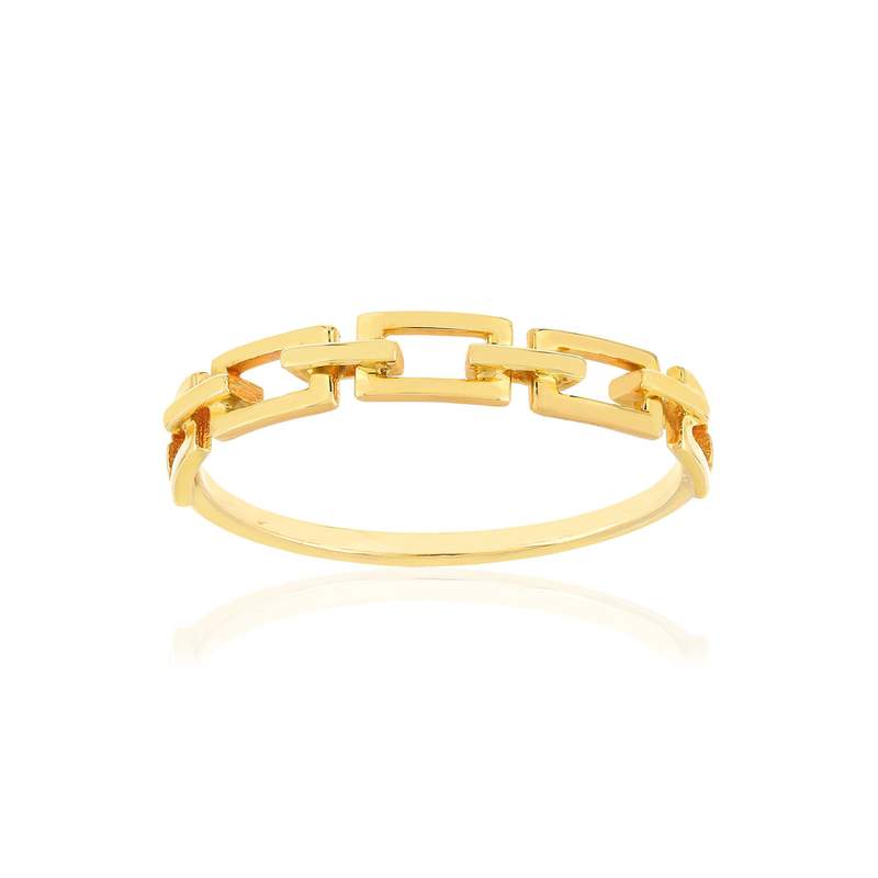 Bague or jaune 375, motif maillon rectangulaire. - vue 1