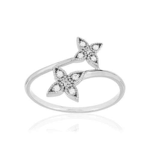 White gold ring 375 flowers diamonds
