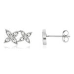 Boucles d'oreilles or blanc 375, diamants. Motif fleurs. - vue 1
