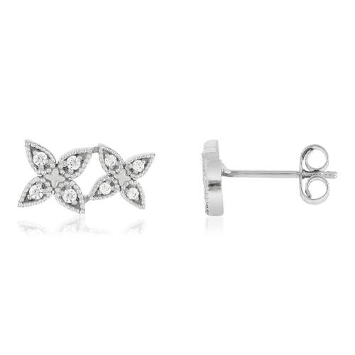 Earrings, 375 white gold, diamonds. Flower motif.