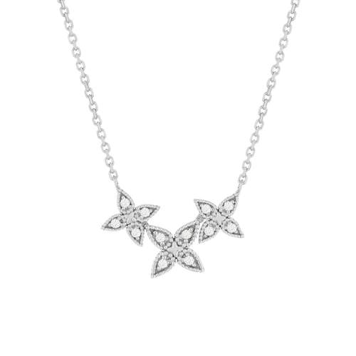 Necklace, 375 white gold, diamonds. Flower motif. Length 42 cm.