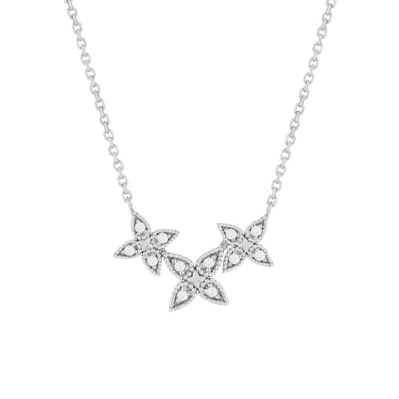 925 white gold necklace with diamonds. Floral design. Length: 42 cm. - View 1