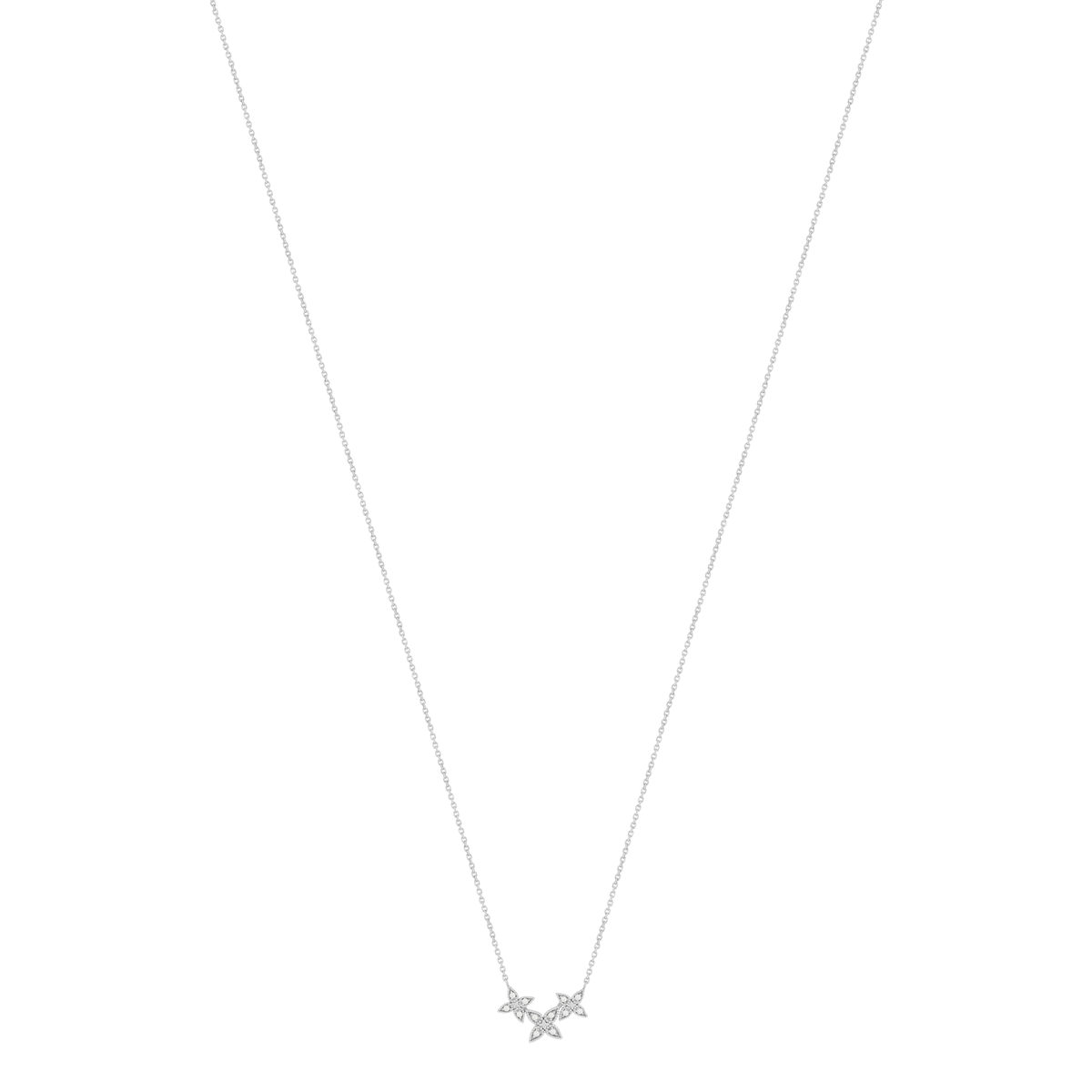 Collier or blanc 375, diamants. Motif fleurs. Longueur 42 cm. - vue 2