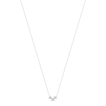 Collier or blanc 375, diamants. Motif fleurs. Longueur 42 cm.