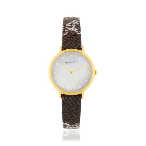 Montre femme doré jaune bracelet synthétique marron