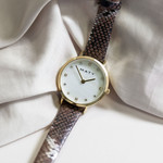 Golden yellow ladies' watch with brown synthetic bracelet - view D3