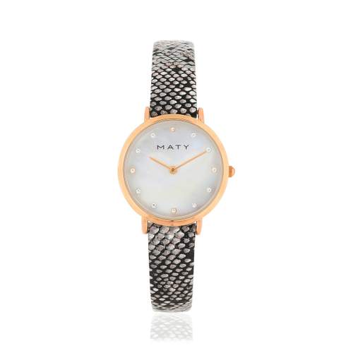Pink gold ladies' watch with grey synthetic bracelet