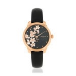Montre femme doré rose bracelet cuir noir - vue 1