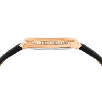 Pink gold ladies' watch with black leather strap