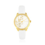 Montre femme doré jaune bracelet cuir blanc - vue 1