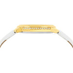 Montre femme doré jaune bracelet cuir blanc - vue 6