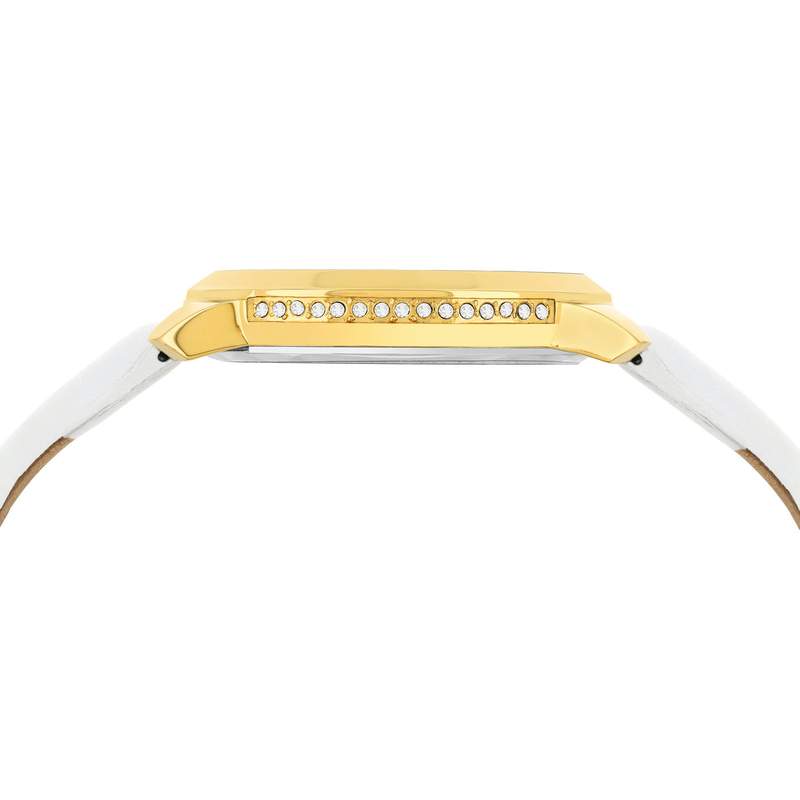 Montre femme doré jaune bracelet cuir blanc - vue 6
