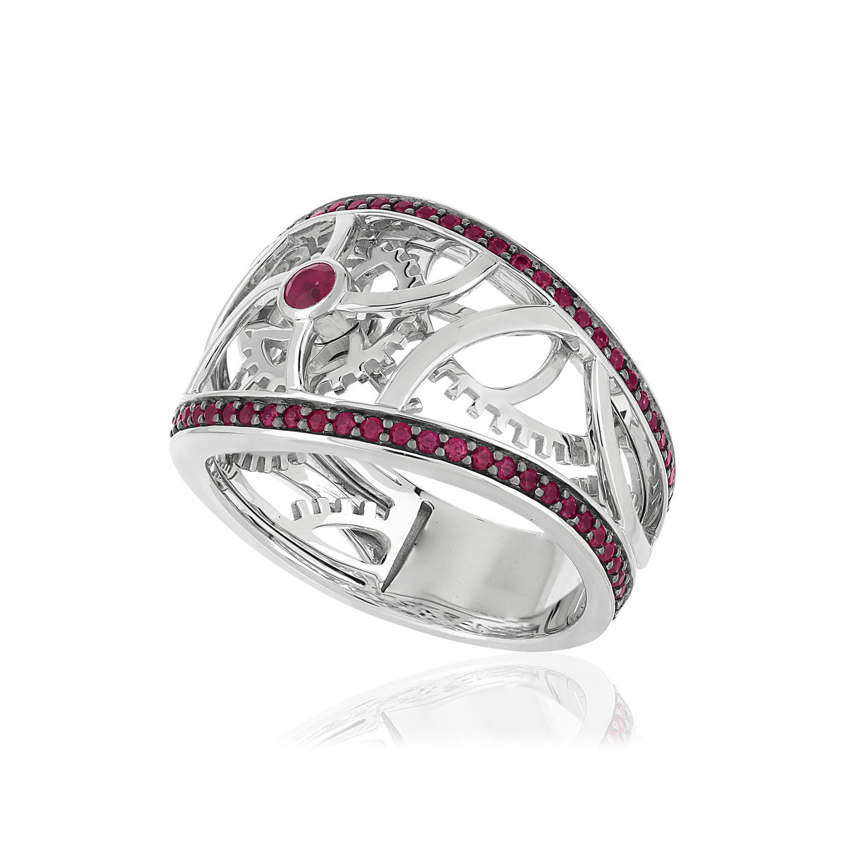 Bague Vesontio or blanc 750, rubis total 50/100e de carat. - vue D1