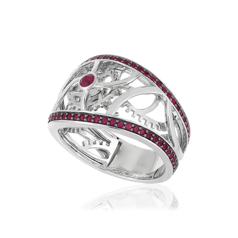 Bague Vesontio or blanc 750, rubis total 50/100e de carat. - vue D1
