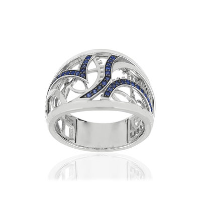 Bague Vesontio or blanc 750, saphirs total 30/100e de carat. - vue 1