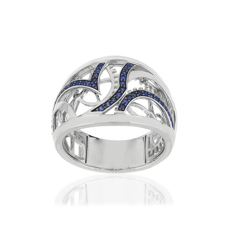 Bague Vesontio or blanc 750, saphirs total 30/100e de carat. - vue 1