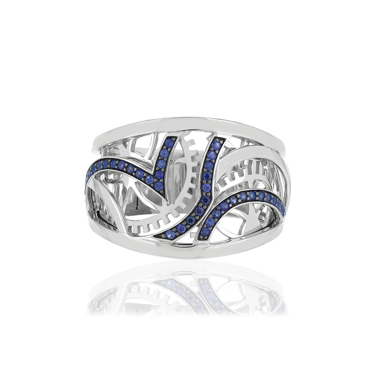 Bague Vesontio or blanc 750, saphirs total 30/100e de carat. - vue 3