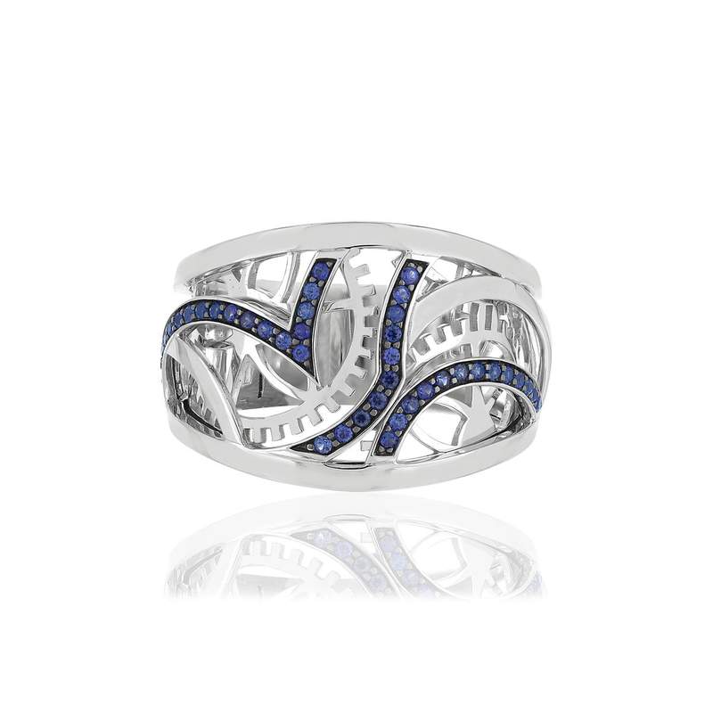 Bague Vesontio or blanc 750, saphirs total 30/100e de carat. - vue 3