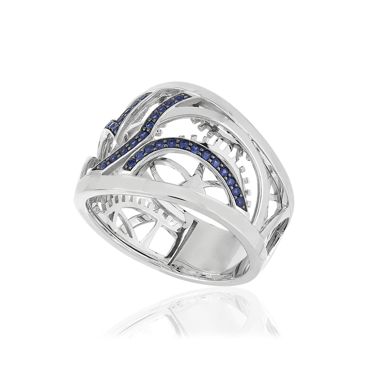 Bague Vesontio or blanc 750, saphirs total 30/100e de carat. - vue D1