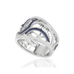 Bague Vesontio or blanc 750, saphirs total 30/100e de carat. - vue D1