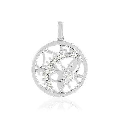 Pendentif Vesontio or blanc 750, diamants total 11/100e de carat. - vue 1