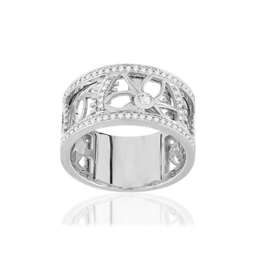 Bague Vesontio or blanc 750, diamants total 4/100e de carat.