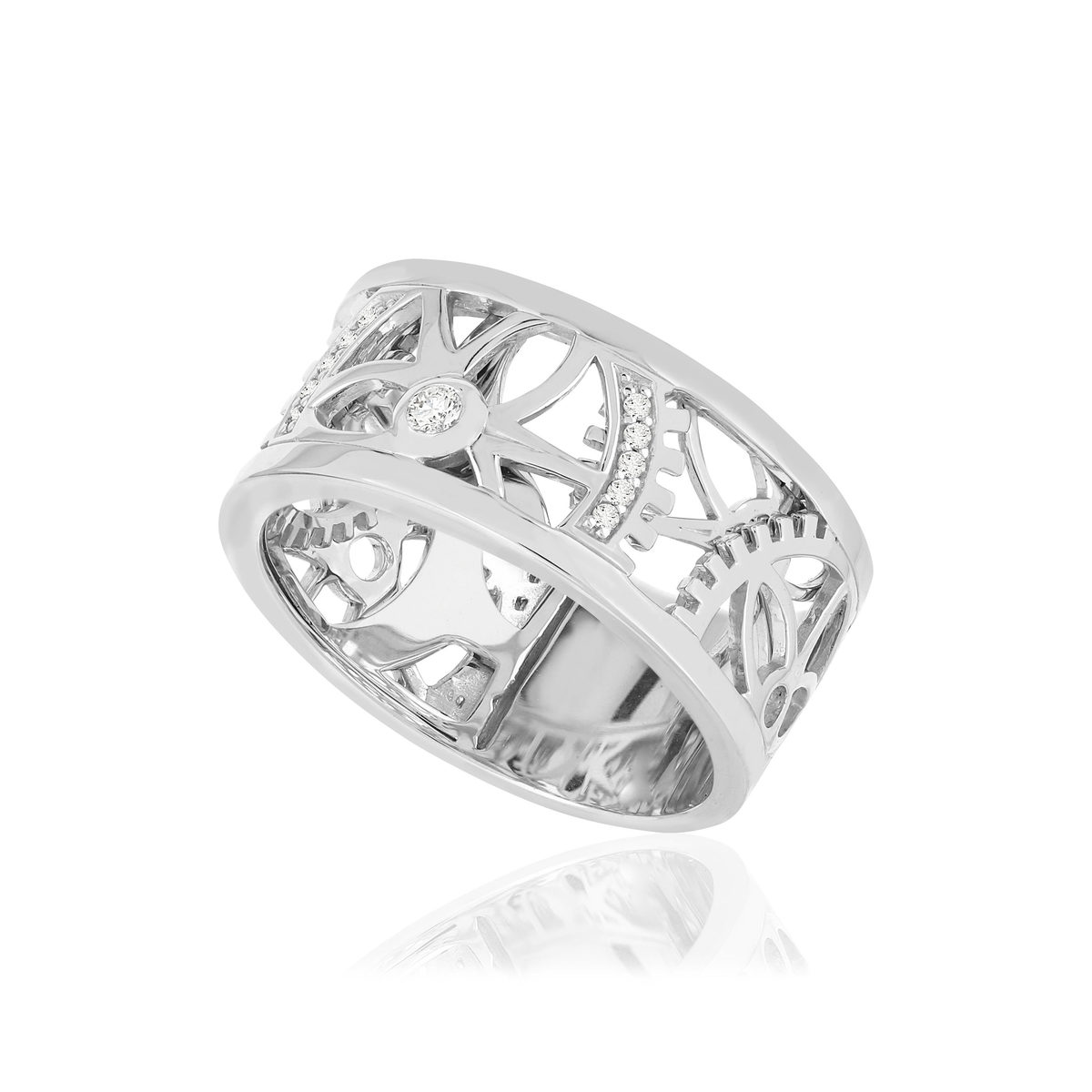 Bague or blanc 750, diamants total 6/100e de carat. - vue D1