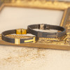 Bracelet acier doré cuir noir 21 cm - vue VD1