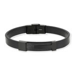 Bracelet acier noir cuir noir 21 cm - vue 1