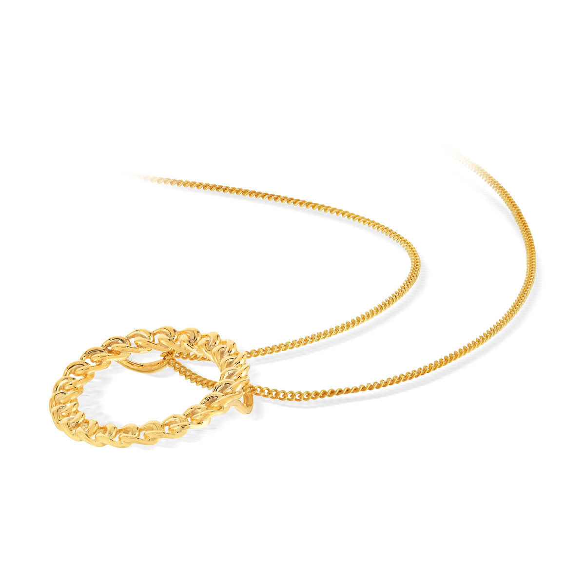 Collier or jaune 375, motif maille gourmette. Longueur 45 cm. - vue D1