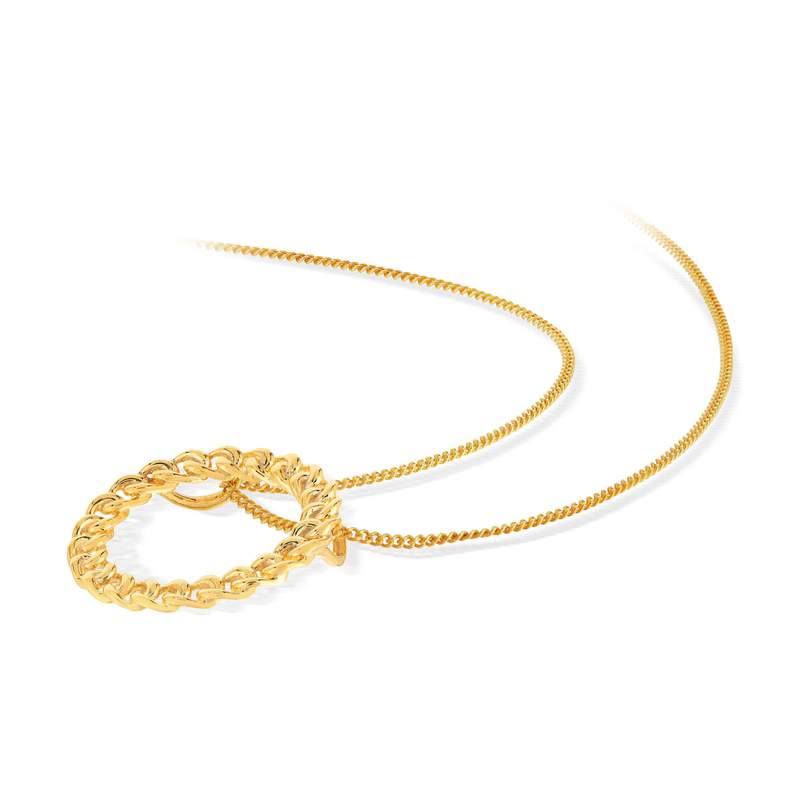 Collier or jaune 375, motif maille gourmette. Longueur 45 cm. - vue D1