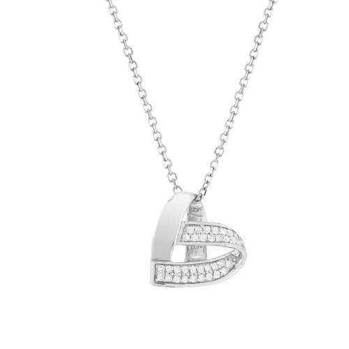 Collier or blanc 750 diamants coeur42 cm