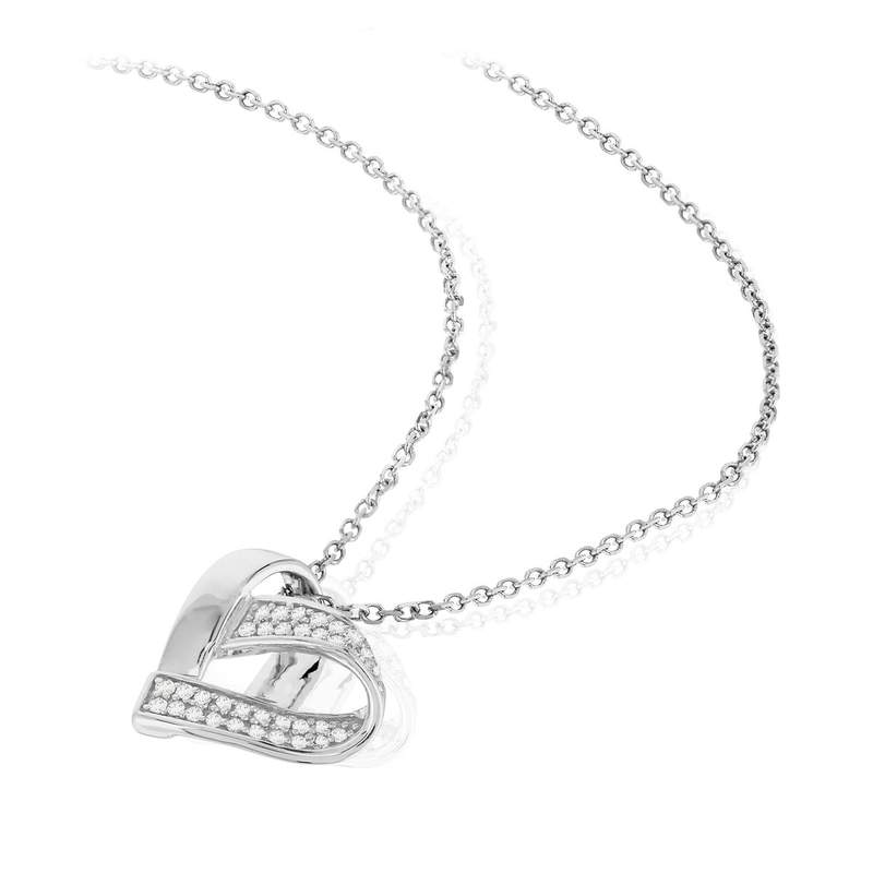 Collier or blanc 750 diamants coeur42 cm - vue 4