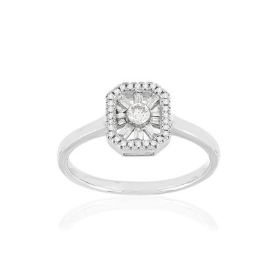 Bague or blanc 750, diamants total 21/100e de carat. - vue 1