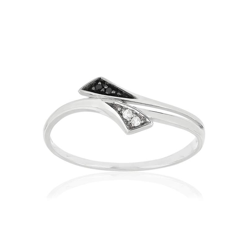 Bague or blanc 375 diamants noirs traités et diamants blancs - vue 1