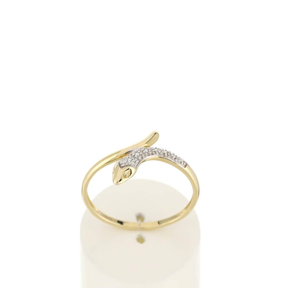 Bague or jaune 375 2 tons, diamant. Motif serpent. - vue 1