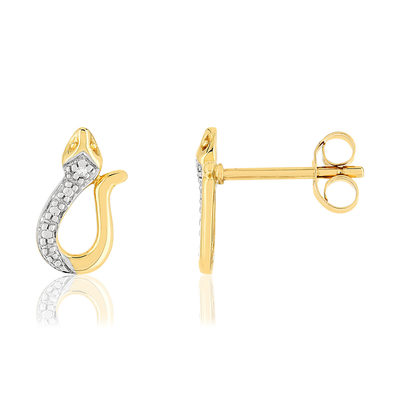 Boucles d'oreilles or 375 2 tons, diamants. Motif serpent. - vue 1