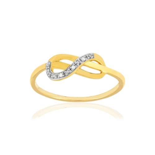 Bague or 375 2 tons, diamants. Motif infini.