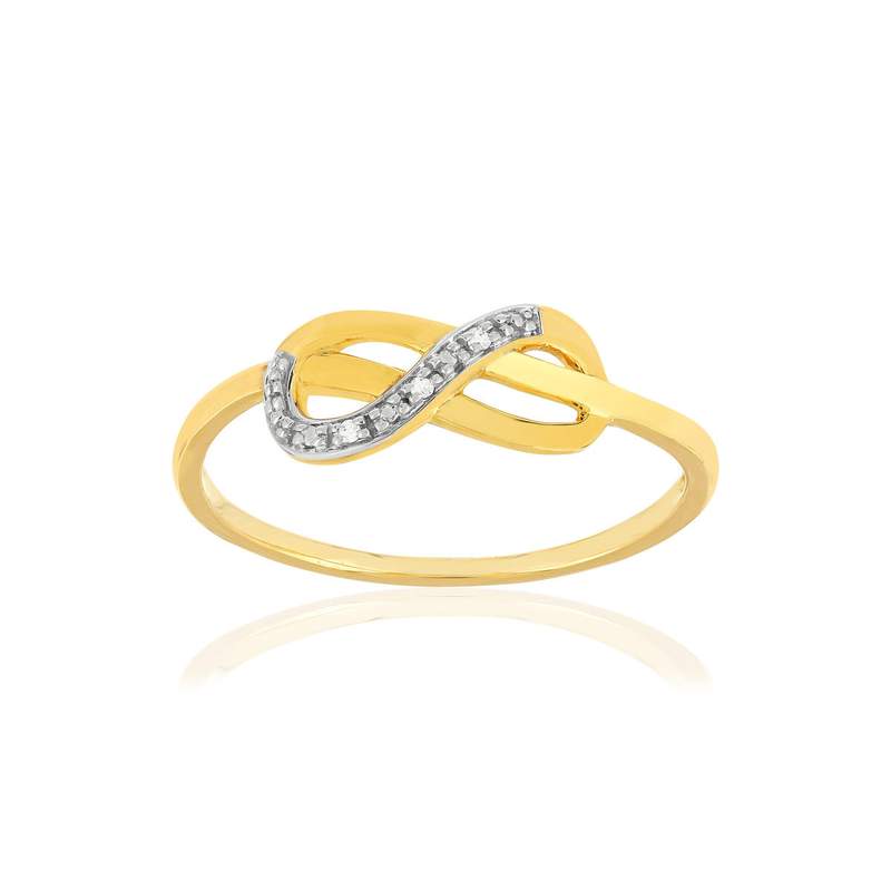 Bague or 375 2 tons, diamants. Motif infini. - vue 1
