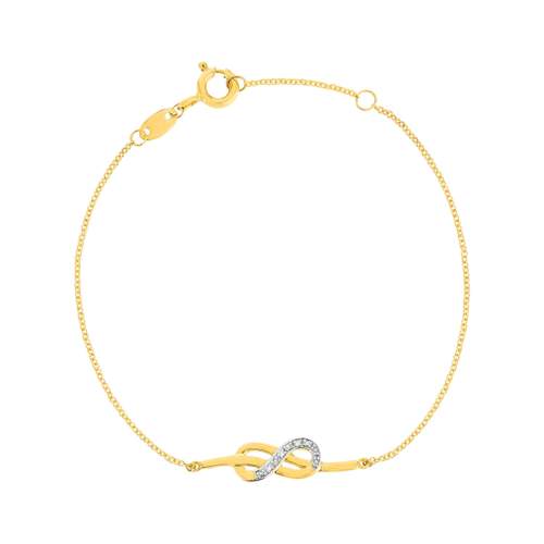Bracelet or 375 2 tons diamants infini 18 cm