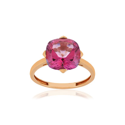 Bague or rose 750, 1 topaze rose traitée de 5 carats. - vue 1