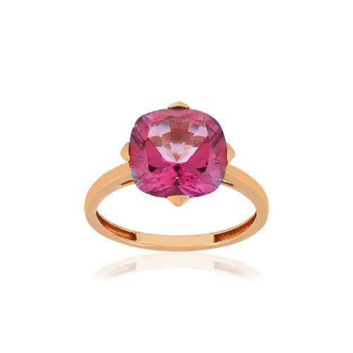 750 rose gold ring, 1 treated 5-carat pink topaz.