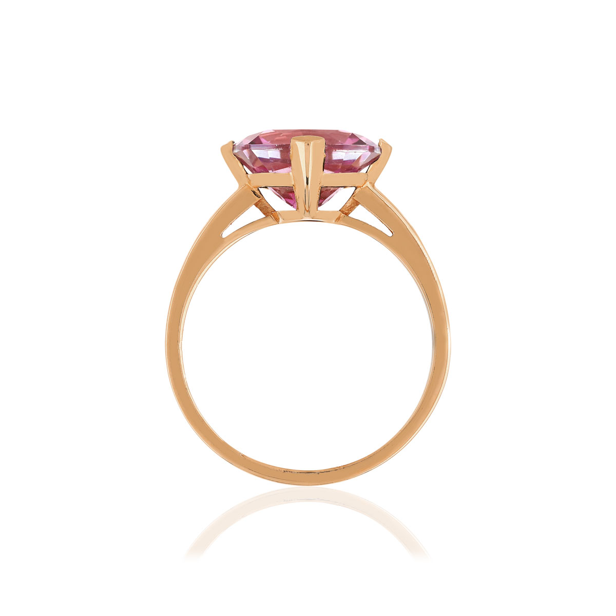 Bague or rose 750, 1 topaze rose traitée de 5 carats. - vue 2